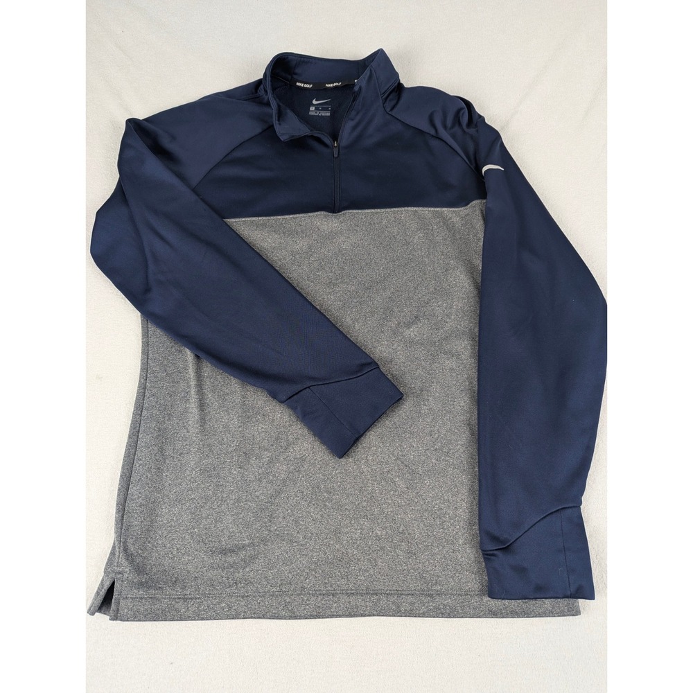 Nike Therma-FIT Mens Quarter Zip Pullover Navy Blue Gray Colorblock Fleece‎ L